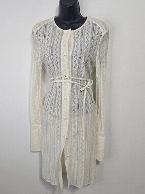 NWT Pascal Millet Cover Up Dress Sz S / 36 EUR Ivory White Lace Pearl Buttons